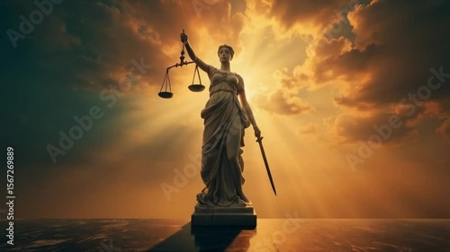 Lady Justice Stands Firm Beneath Sunlit Skies of Truth and Law