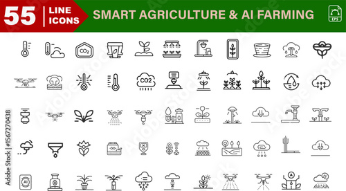 AI Irrigation Icons – Smart Pump, Soil Moisture Sensor, Sprinkler, Water Tracker