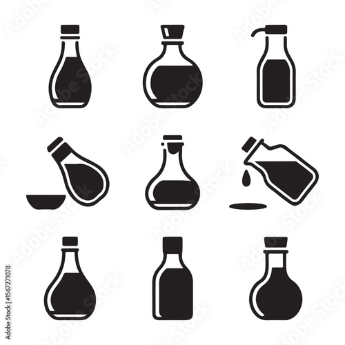 Soy Sauce Bottle Outline Icons
