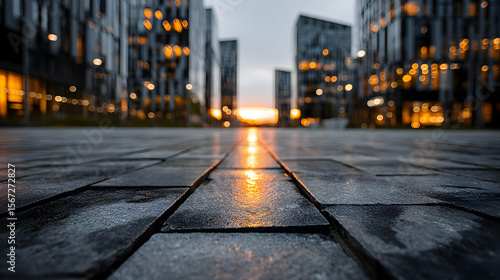 Sunset Glows on Modern City Street