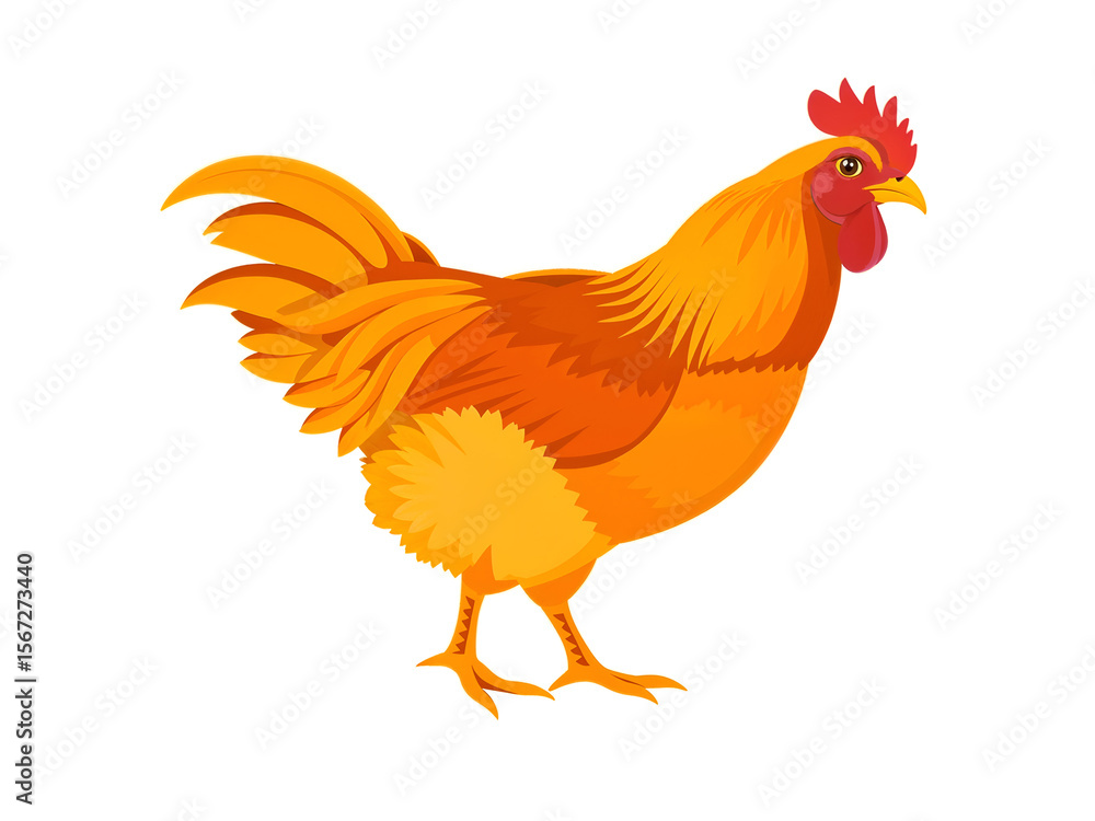 Fototapeta premium Realistic illustration of a yellow chicken standing, ideal for farm, food, and agriculture themes. generative AI