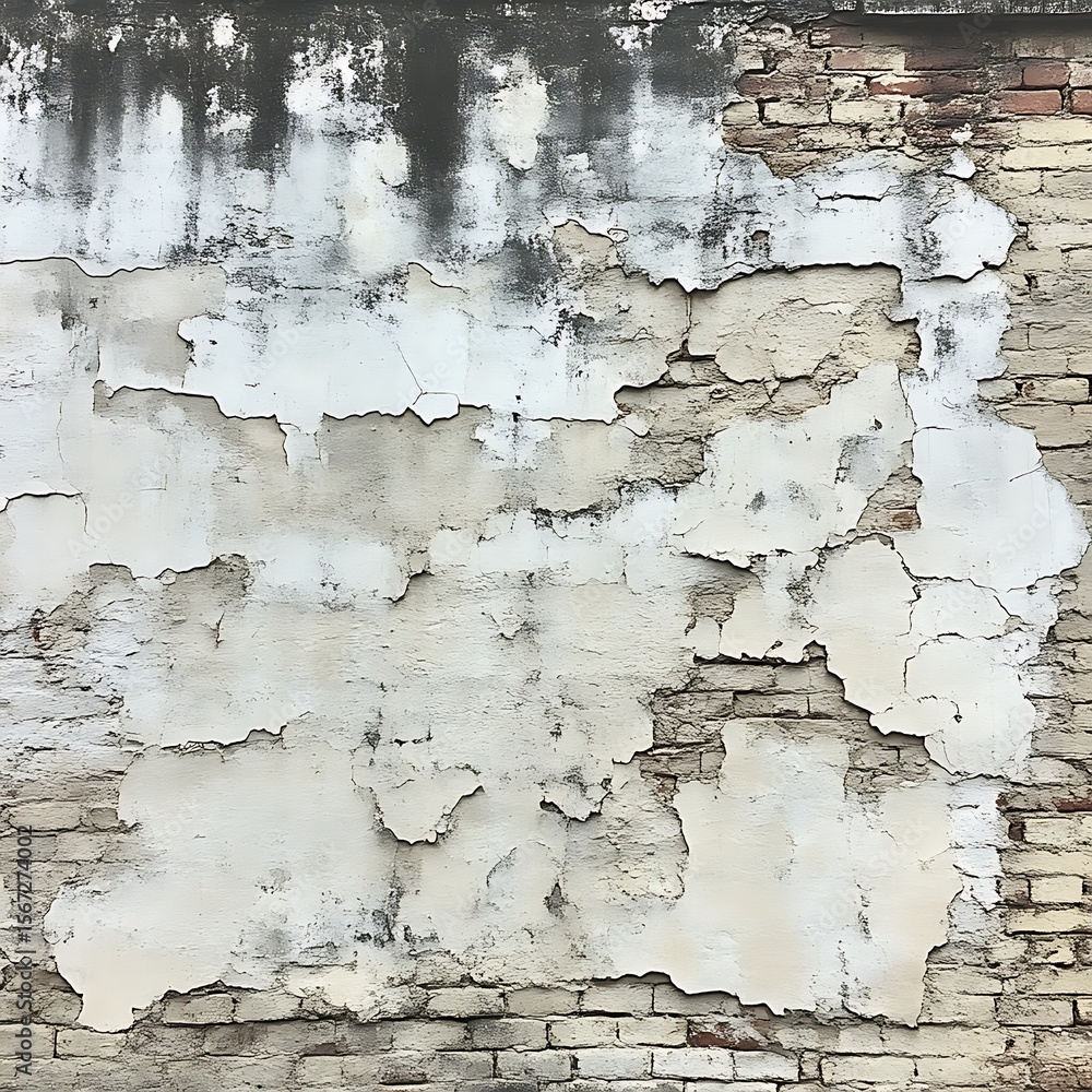Obraz premium Weathered Brick Wall with Peeling Plaster