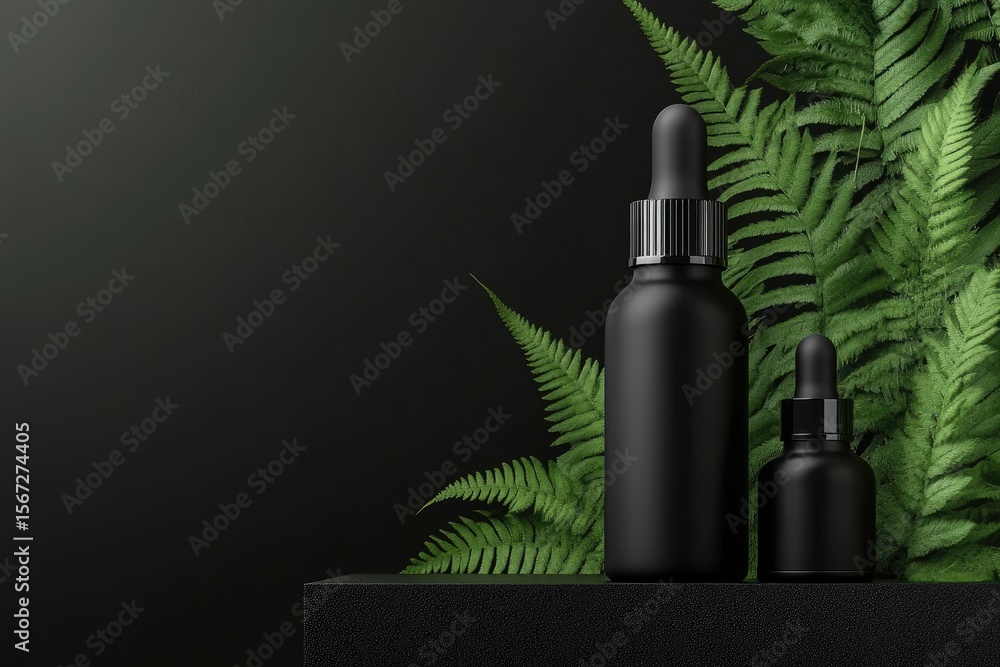 Fototapeta premium Eco-conscious beauty vial - sustainable serum, green skincare, pure formulation, natural essence, ethical advancement, botanical ingredients, mindful innovation, clean beauty, conscious care.