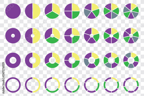 Pie chart infographic set. Circle diagram collection with sections or parts. Segmented circle icons for infographic, data analysis, web design, ui or presentation. Vector-eps 10