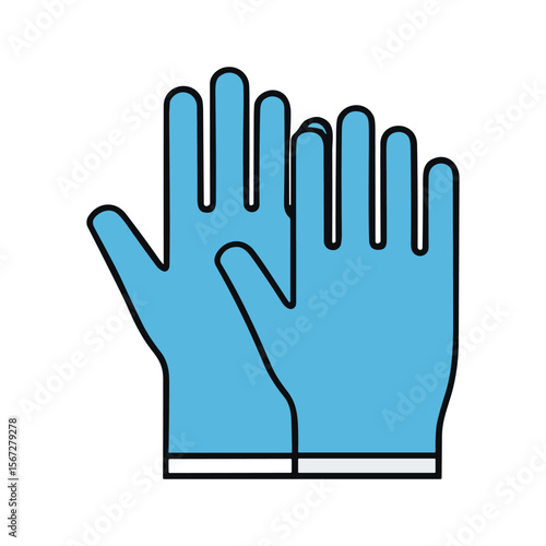 Pair of light-blue medical gloves, overlapping, outlined in black.