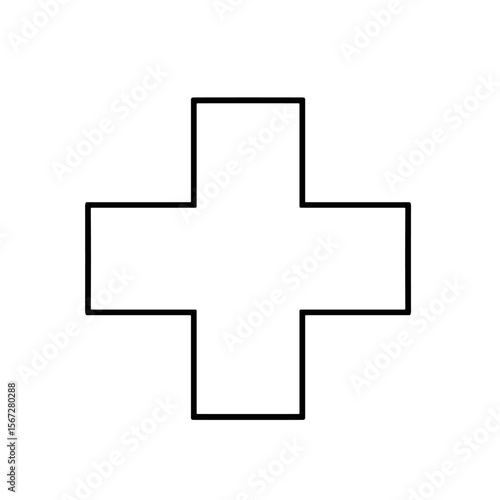 Simple graphic of a white plus sign with a black outline, centered.