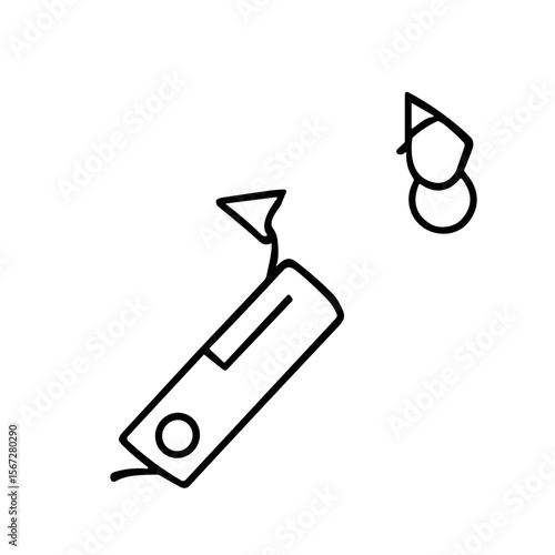 Minimalist line drawing of a multi-tool knife with an open blade, and a separate geometric shape.