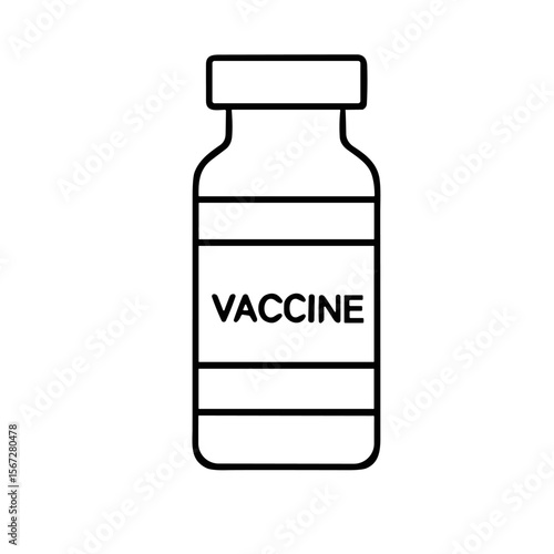 Simple line drawing of a vaccine vial, labeled for medical use.