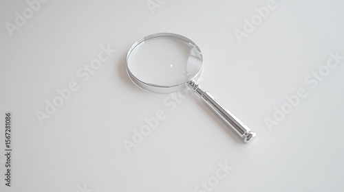 A chrome magnifying glass on white surface, symbolizing focus and precision in exploration
