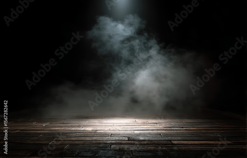 Dark Wooden Floor with Smoke and Spotlight