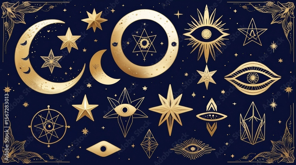 Naklejka premium Vector illustration of the Pisces zodiac sign glowing in a dark blue winter night sky with stars, planets, and a moon, perfect for a Christmas holiday decoration