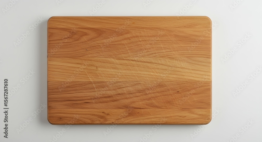 Naklejka premium Empty Rectangular Wooden Cutting Board with Natural Grain on White Background, Top View. Ideal for Food Preparation, Serving, or Product Mockups.