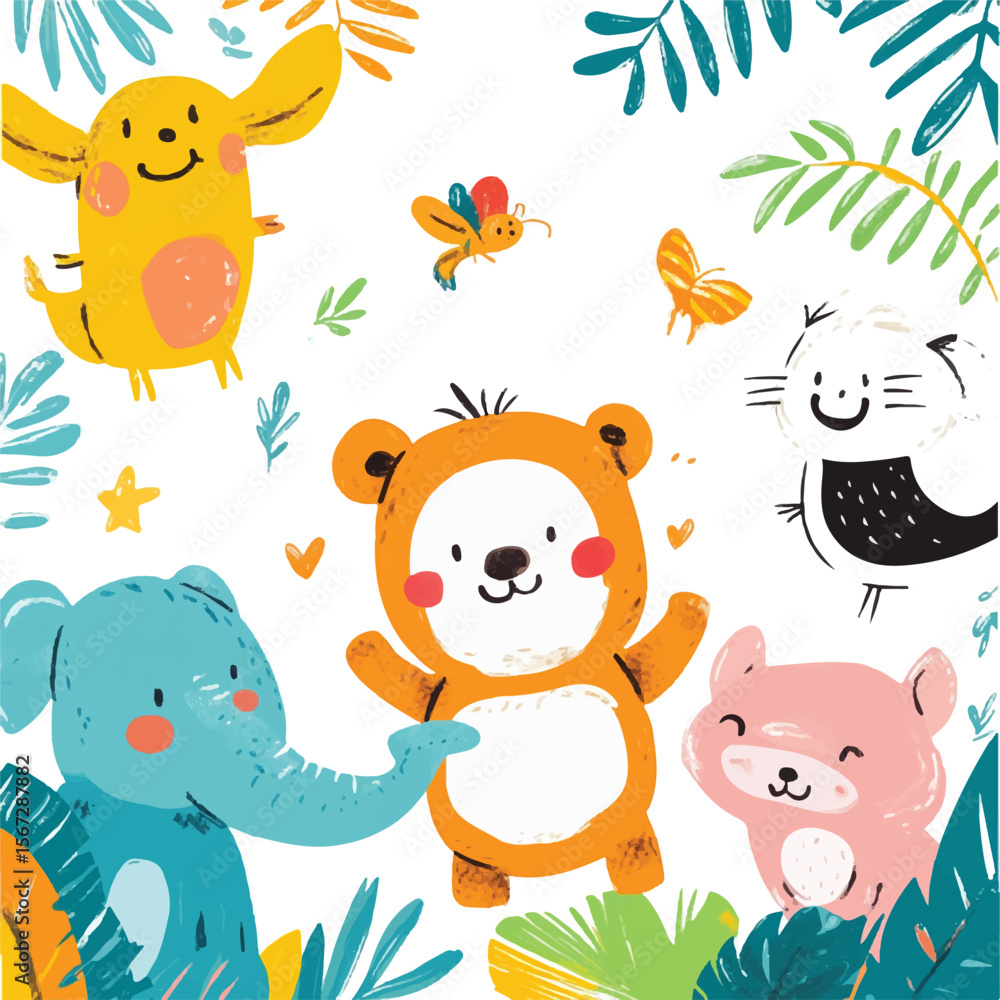 Fototapeta premium cute waving animals for kid product packaging