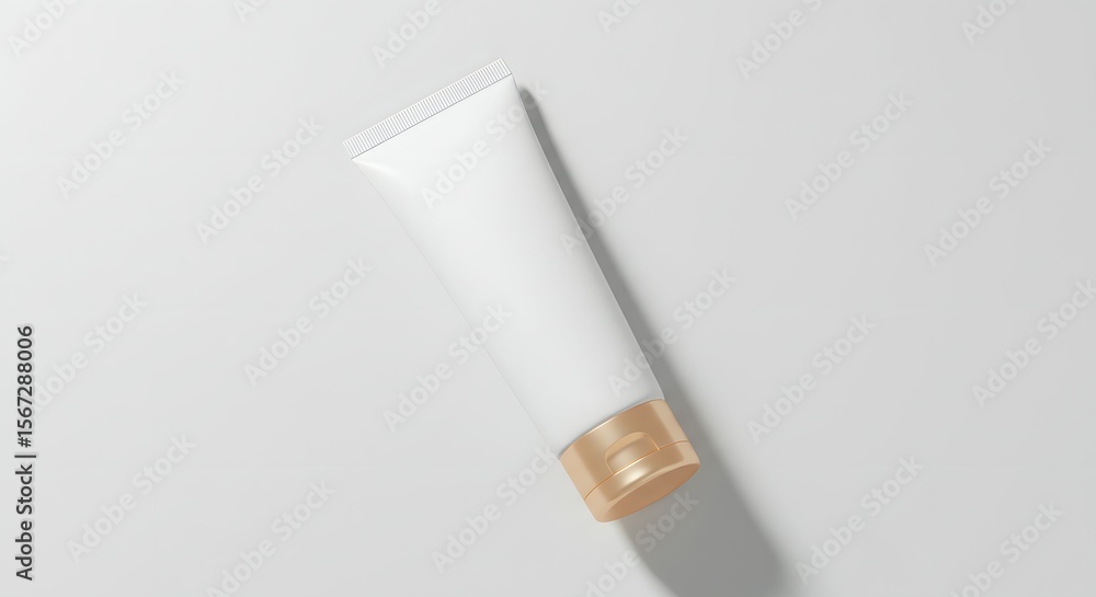 Minimalist White Cosmetic Tube with Golden Cap on Clean White Background for Skincare Mockup Minimalist White Cosmetic Tube with Golden Cap on Clean White Background for Skincare Mockup