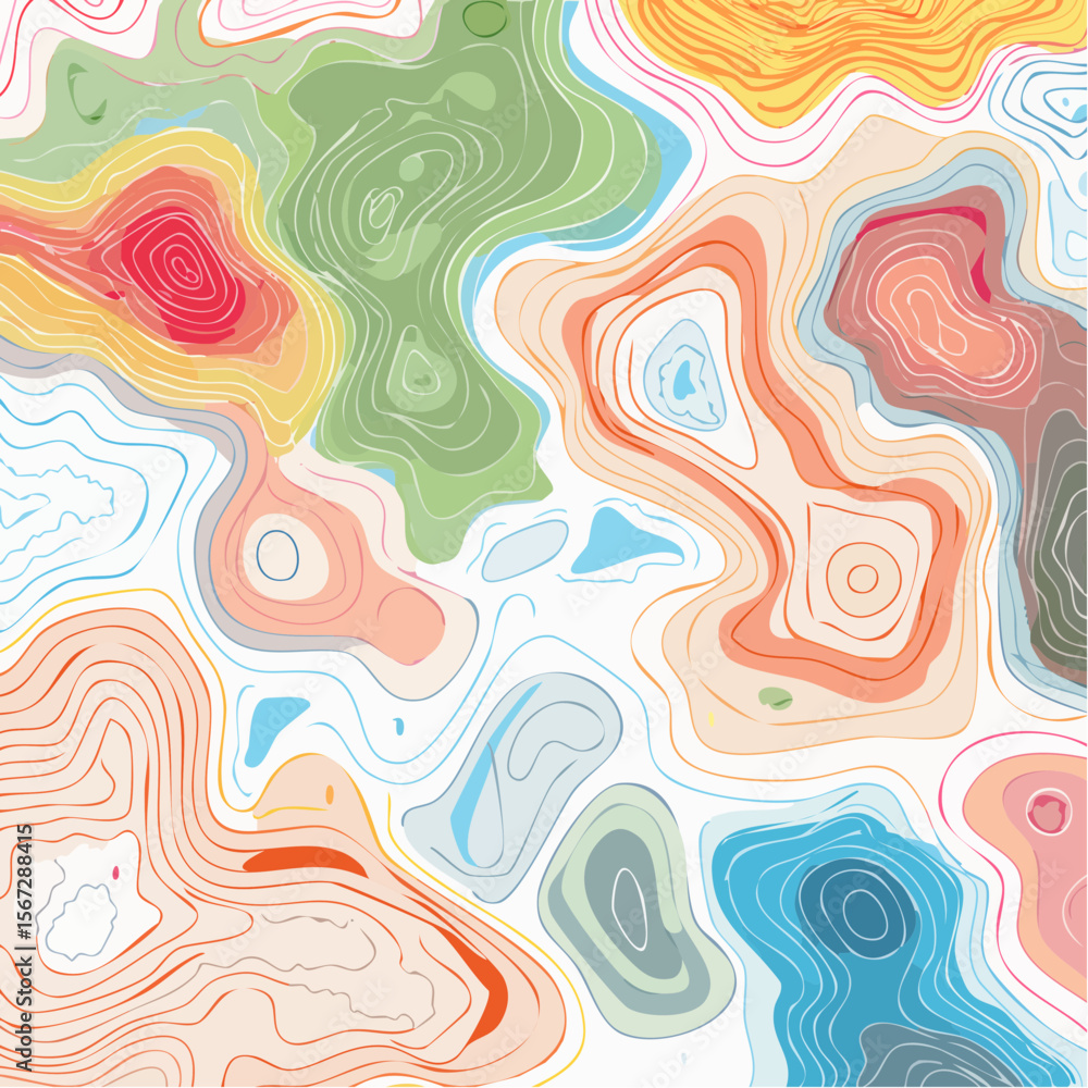 Abstract swirling pastel color patterns resembling topographic map contours. Abstract swirling pastel color patterns resembling topographic map contours.