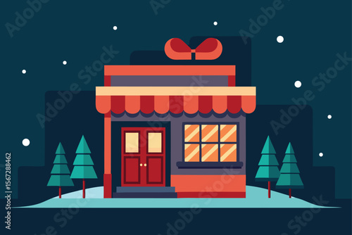 christmas night scene with house