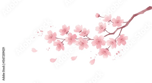 Delicate cherry blossom branch with falling petals.