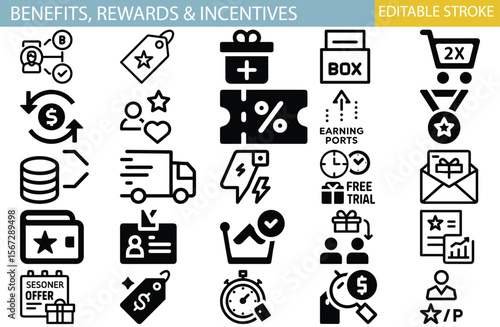 Benefits, Rewards & Incentives Theme vector icons