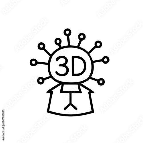 Abstract graphic of a figure emerging from a box with a 3D-labeled, spiky sphere as its head.