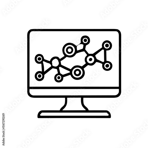Network visualization displayed on a computer monitor, showing interconnected nodes and links.