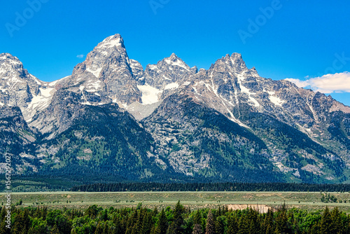 Close up View of the Tetons at the Glacier View Turnout, Grand Teton National Park in Wyoming.