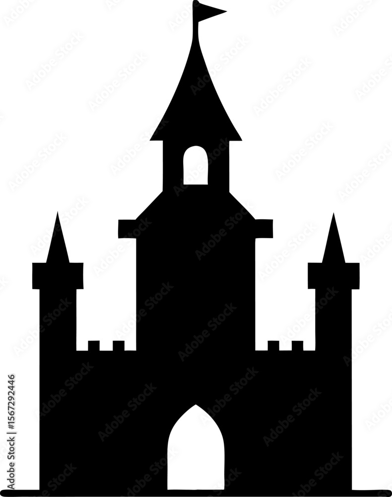 Fototapeta premium Vector outline of a castle turret, silhouette with white background.
