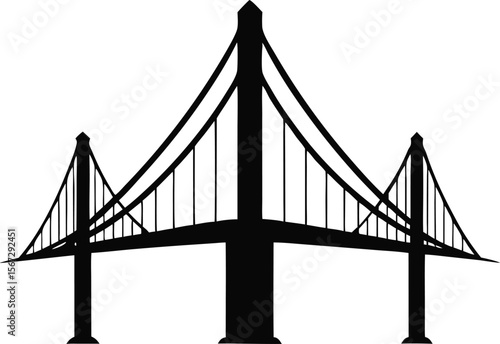 Silhouette of suspension bridge cables, with white background.