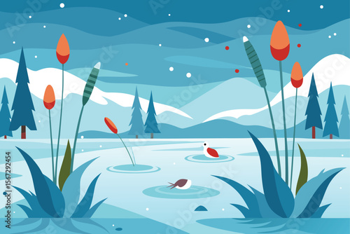 winter landscape with snow and flowers