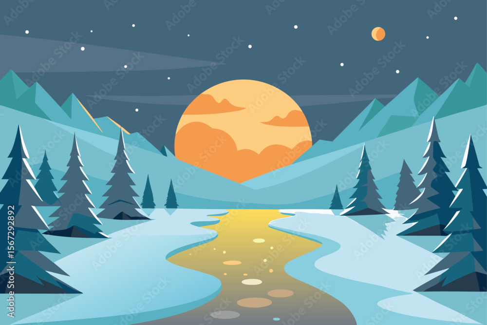 Naklejka premium vector illustration of a winter landscape