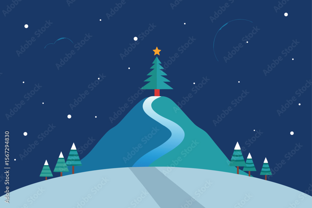 Naklejka premium winter landscape with christmas tree