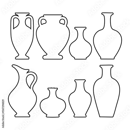 Collection of outline drawings of various ancient greek pottery vase shapes