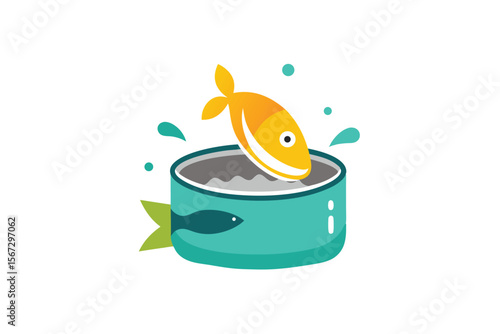 Whimsical Fish Story Playful Illustration of a Goldfish Escaping a Sardine Can in a Sea of Imagination and Culinary Rebellion Fun Aquatic Adventure