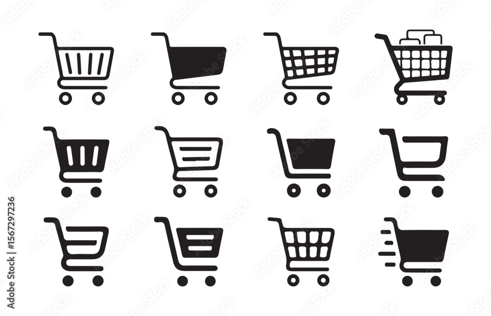 Shopping cart, basket, bag icon set. Linear shop icon. Linear trolley symbol. Stock vector illustration eps 10 Shopping cart, basket, bag icon set. Linear shop icon. Linear trolley symbol. Stock vector illustration eps 10