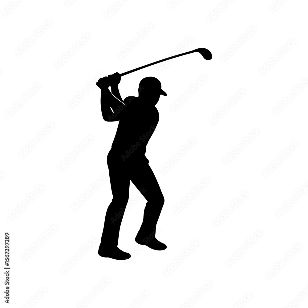 Naklejka premium Golfer Swing Silhouette Vector – Man Playing Golf in Action Pose