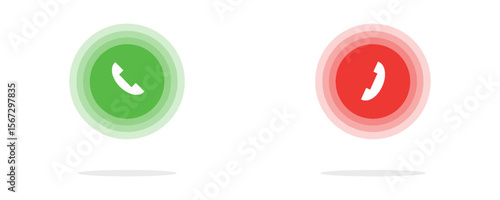 Answer and decline phone call buttons. Phone call. Telephone sign. Accept call and decline phone icons.