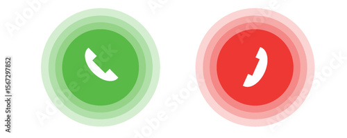 Answer and decline phone call buttons. Phone call. Telephone sign. Accept call and decline phone icons.