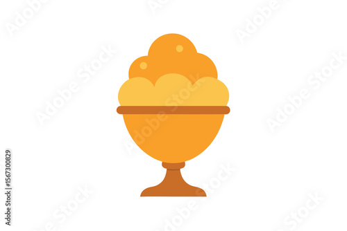 Graphic Style Dessert Cup of Orange Ice Cream with a Short Stem and Thick Bowl Rim Design