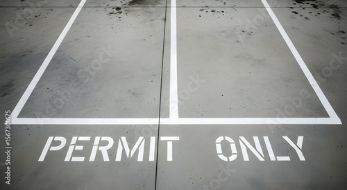 Designated Parking Space With Permit Sign And White Lines On Concrete Surface
