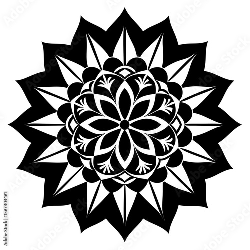 A blazing mandala with swirling hues of orange and yellow, resembling a fiery solar blossom.