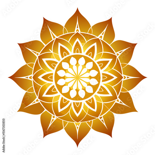 - A golden, luminous mandala with floral patterns, delicately glowing on a dark background, symbolizing spiritual enlightenment.