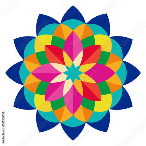 Colorful Mandala with Bold Petal Shapes in Glass-Inspired Design