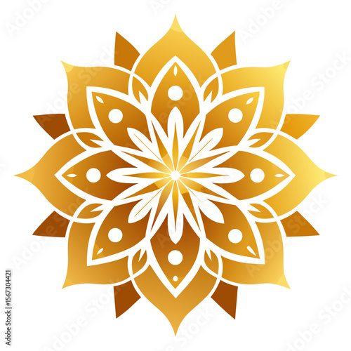 6. A golden, luminous mandala with floral patterns, delicately glowing on a dark background, symbolizing spiritual enlightenment.