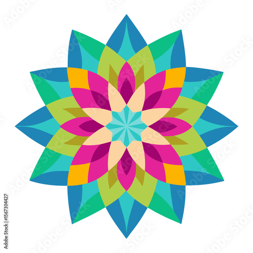 11. A kaleidoscopic mandala filled with multi-colored petal patterns, radiating outward from a bright central star.