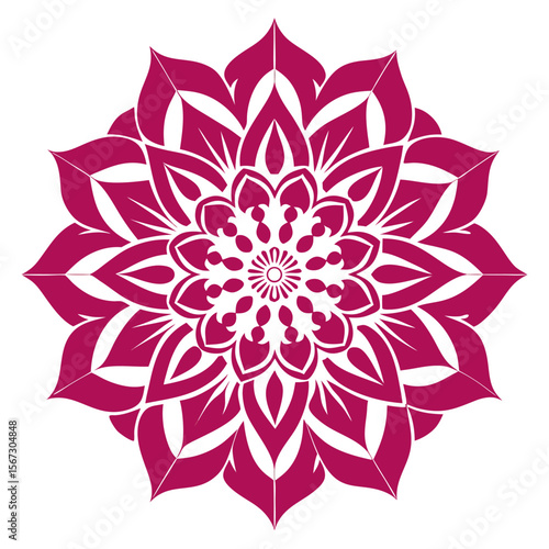 26. A highly detailed, floral mandala with elaborate petal shapes and swirling linework, resembling an ornate lace structure.