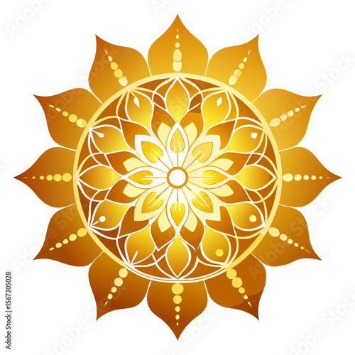 - A golden, luminous mandala with floral patterns, delicately glowing on a dark background, symbolizing spiritual enlightenment.