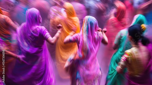 Blurred Motion of People Dancing at Holi Festival