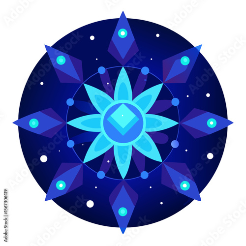 Crystalline Cosmos Mandala: Blue Glow Surrounded by Starry Particles