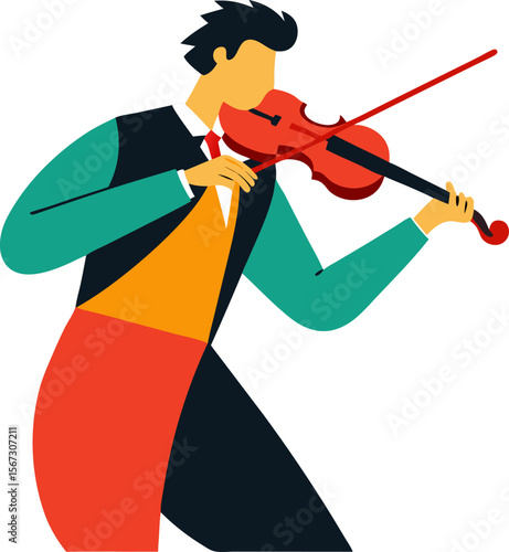 Classical violinist playing, vector with white background.