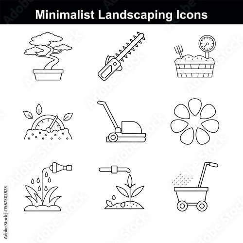 Garden  Landscaping Icons Clean Line Art Illustrations