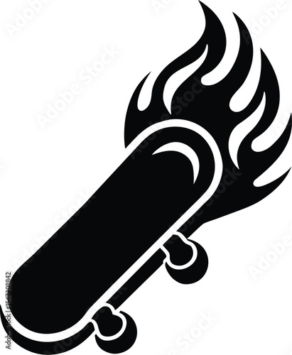 Vector Silhouette of Flaming Skateboard Icon